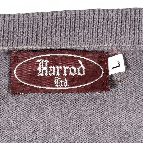 Vintage Harrod Sweater Adult LARGE Gray V Neck Acrylic Knit Raglan Preppy 80s - Picture 4 of 8